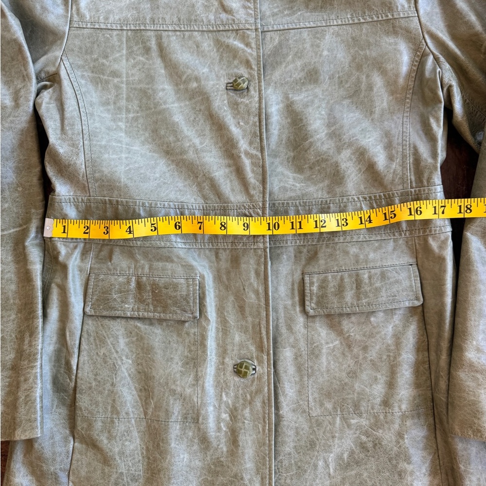 Vintage Pasha & Jo Leather Coat Olive Green Size M - Picture 12 of 14